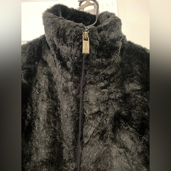 GODBODY Vintage Denim Technology Faux Fur Black Coat Sz-Large - Picture 3 of 8